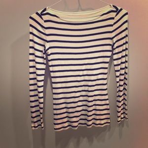 Boat neck striped knit top